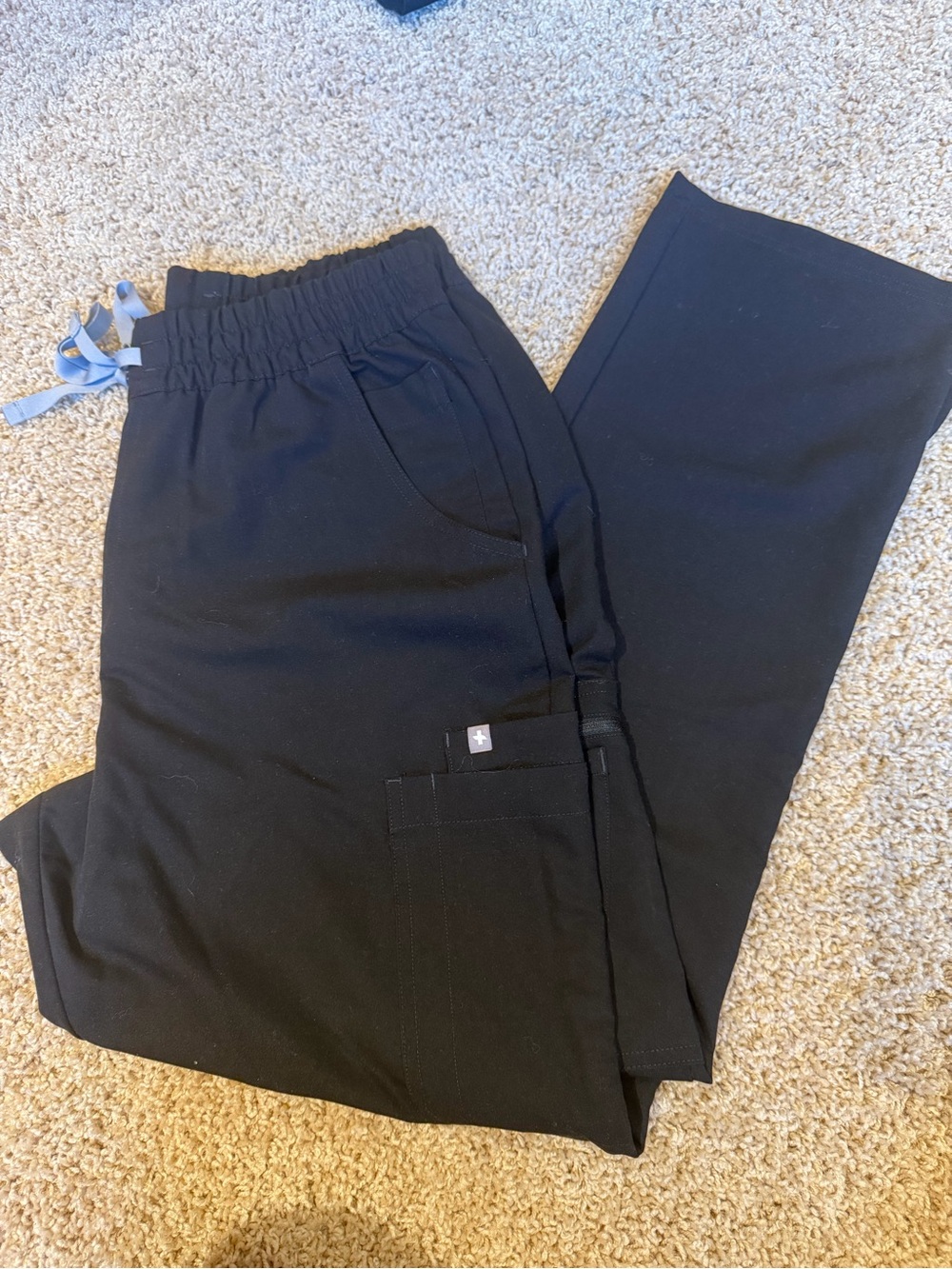 Figs Black Cargo Scrub Pants with Drawstring Waist